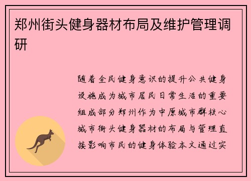 郑州街头健身器材布局及维护管理调研